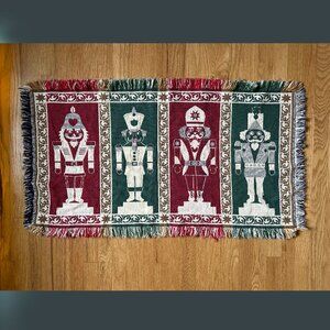 Vintage NUTCRACKER Rug Reversible Cotton Christmas Rug Holiday Rug 44”x24”
